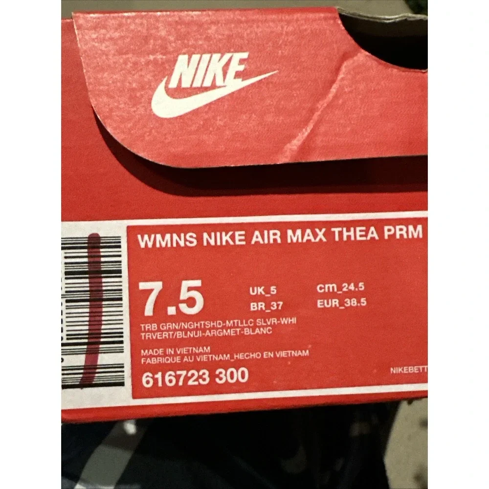 NIB Nike Air Max Thea Premium Turbo Green Nightshade White Trim Women's Size 7.5